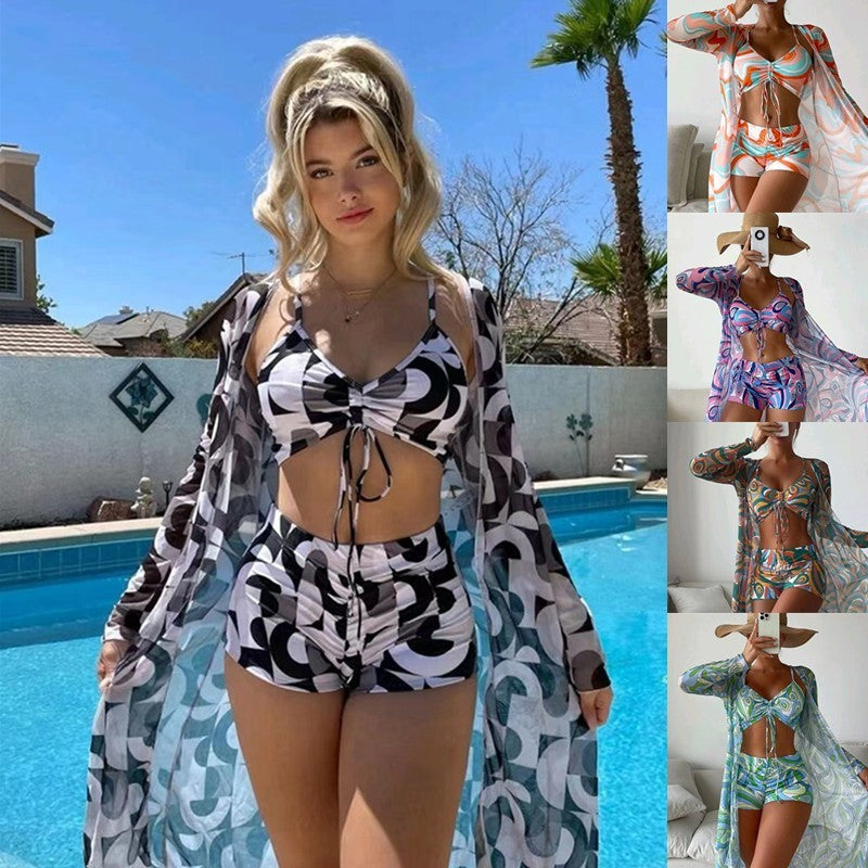 3-Delige Zomer Bikini Set – Inclusief Lange Mouwen Cardigan | Strandproof & Stijlvol