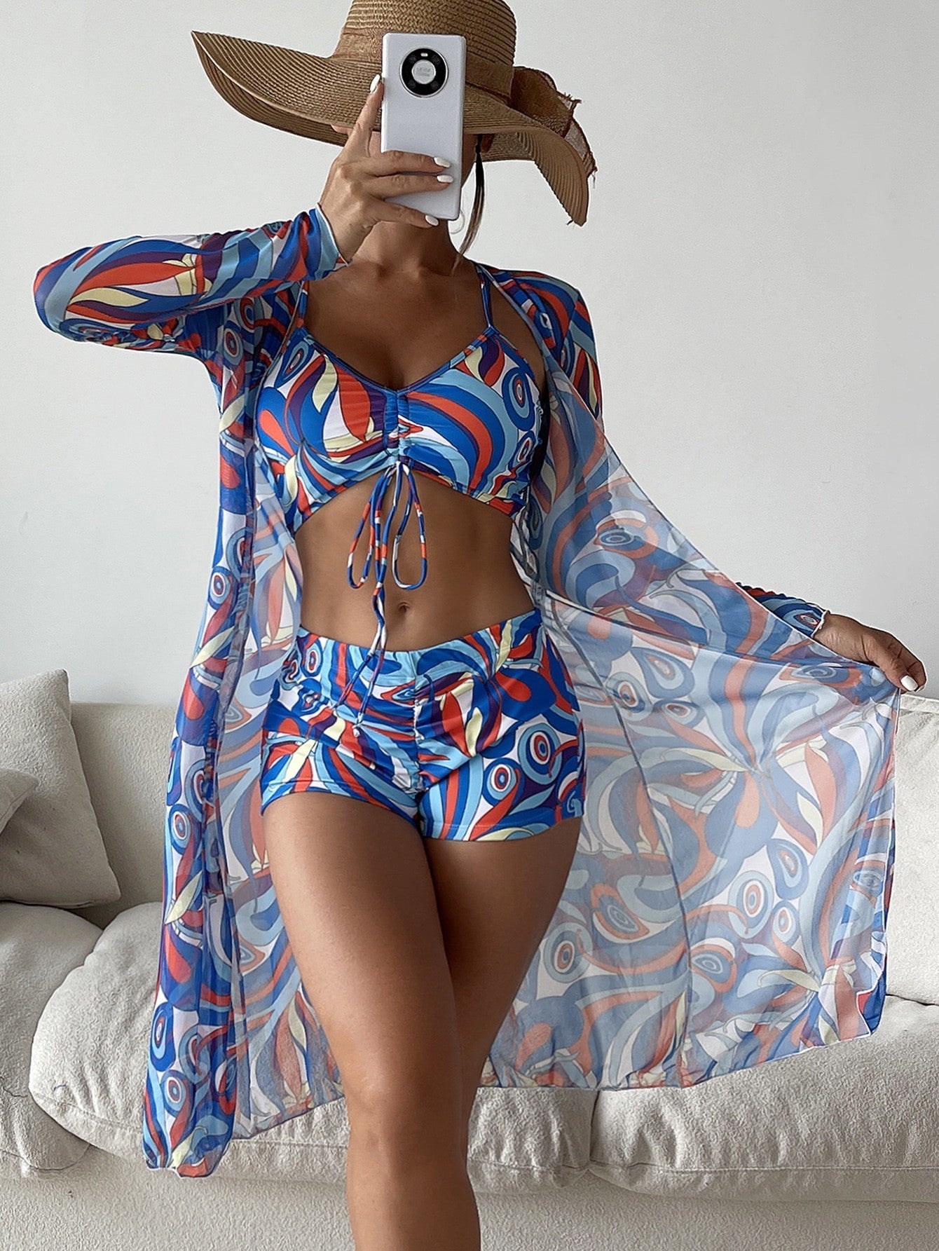 3-Delige Zomer Bikini Set – Inclusief Lange Mouwen Cardigan | Strandproof & Stijlvol