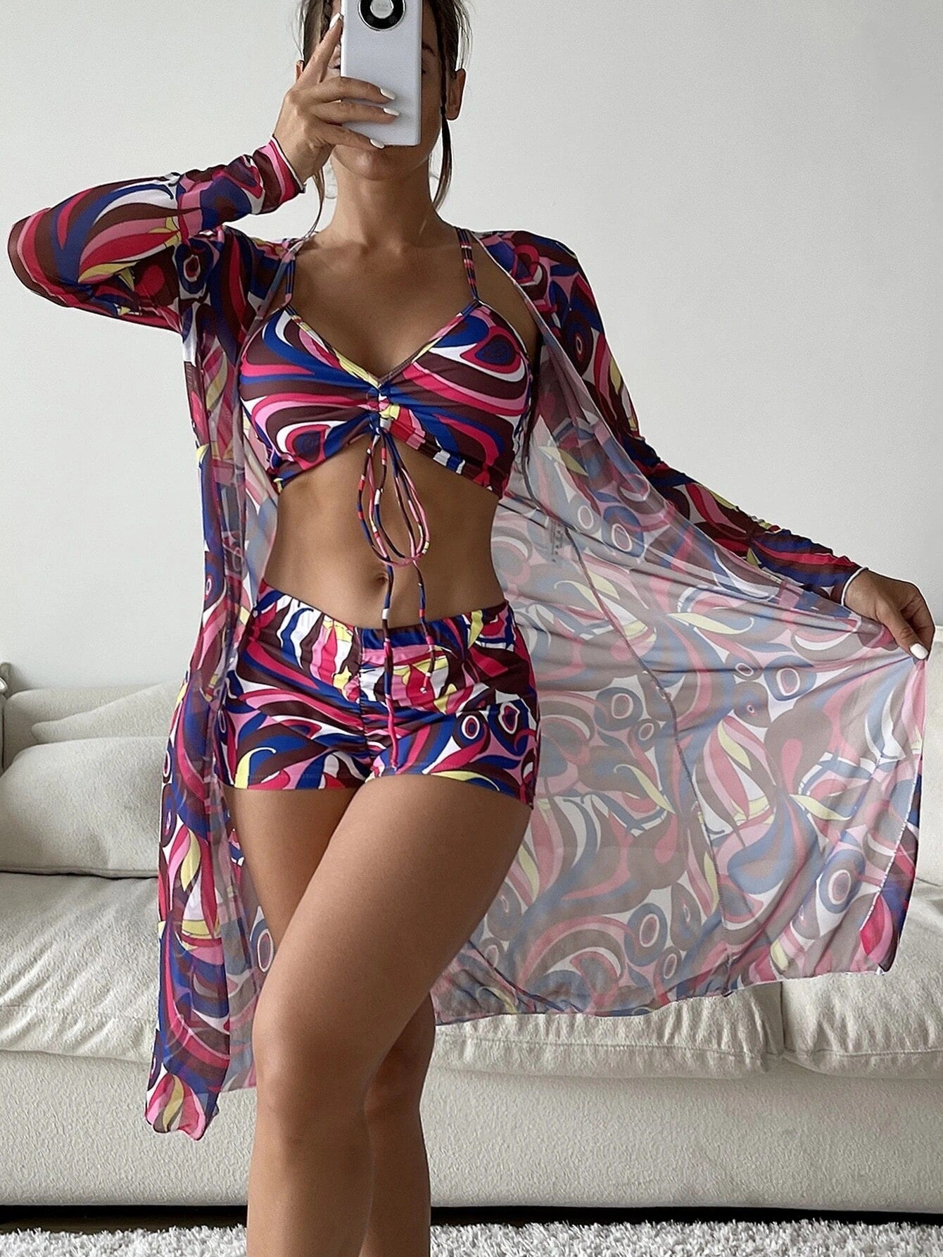 3-Delige Zomer Bikini Set – Inclusief Lange Mouwen Cardigan | Strandproof & Stijlvol