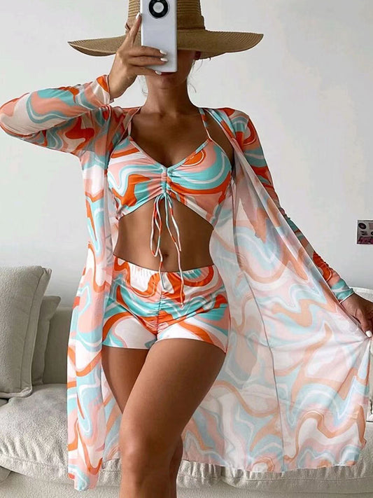 3-Delige Zomer Bikini Set – Inclusief Lange Mouwen Cardigan | Strandproof & Stijlvol