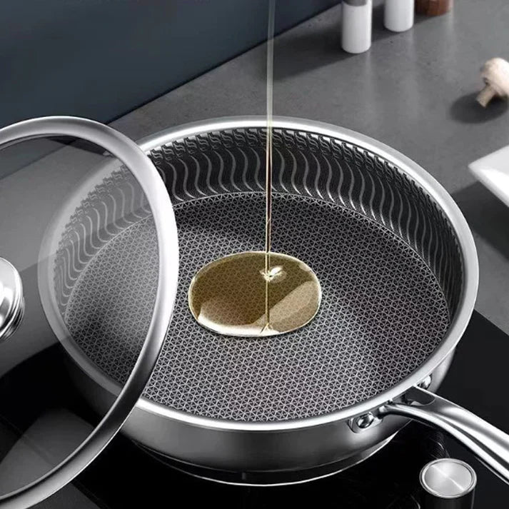 🍳Edelstahl Profi-Pfanne: Extra stark, beidseitig Anti-Haft, mit Deckel!